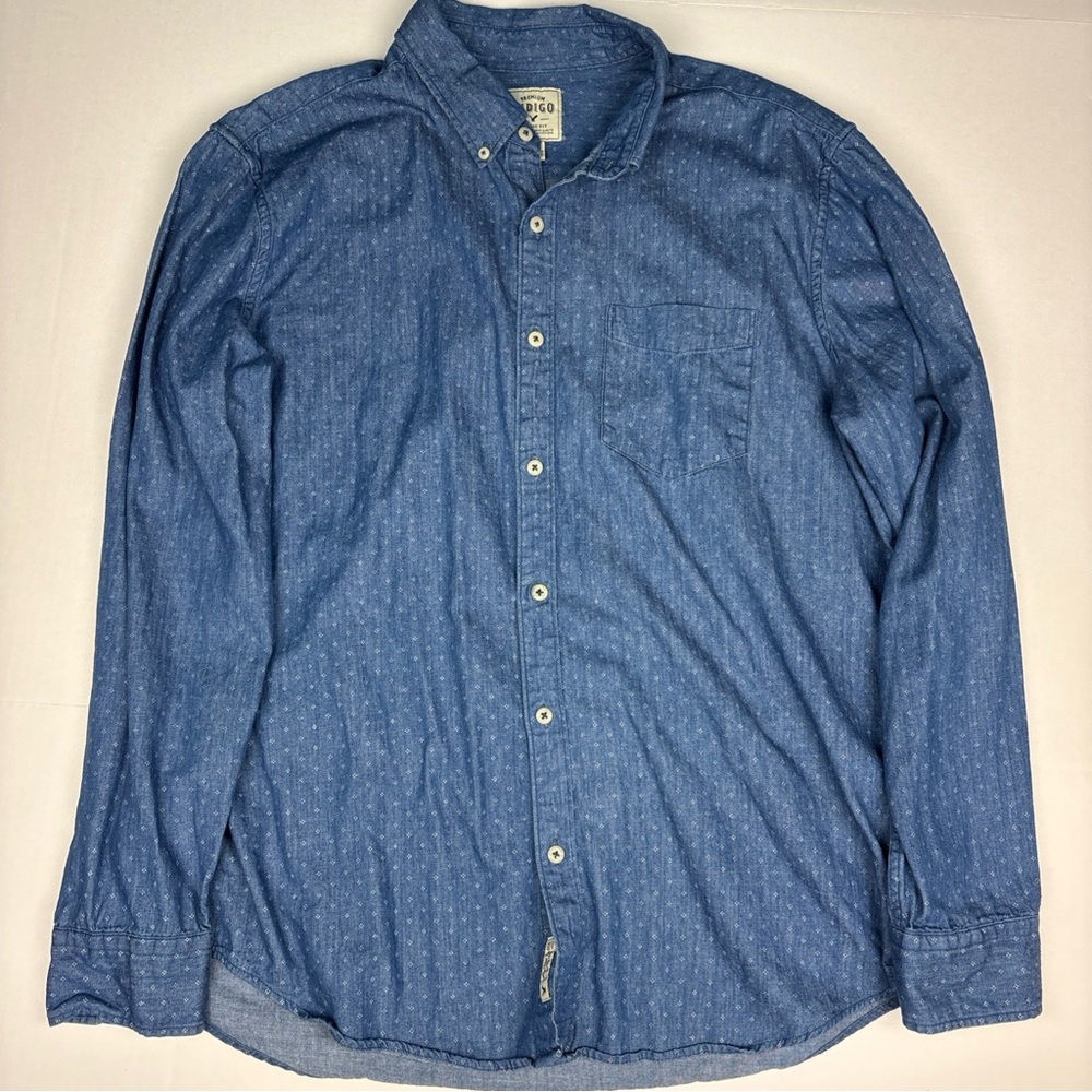 American Eagle Outfitters Mens XL Button Up Shirt Indigo Blue Floral Long Sleeve